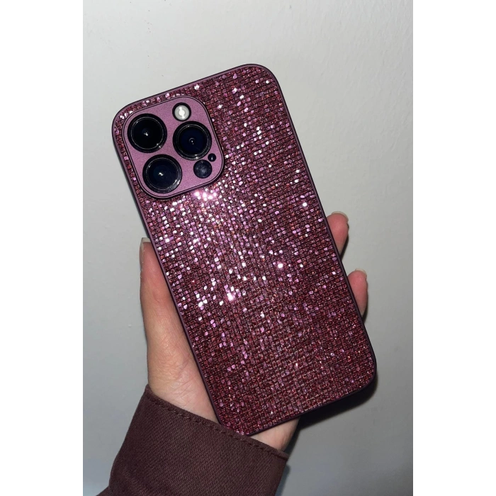 Mor Renk Taş Detaylı 15 Pro Max Telefon Kılıfı