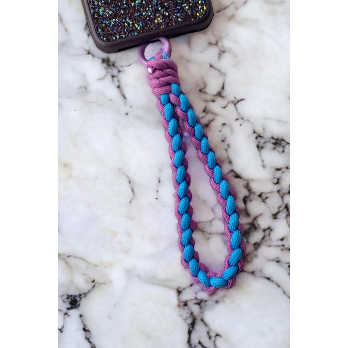 Mor Ve Mavi Renk Örgü Detaylı Telefon Aksesuarı