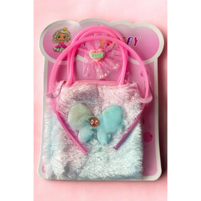 Pembe Renk Çanta/Taç/Havlu Toka Set