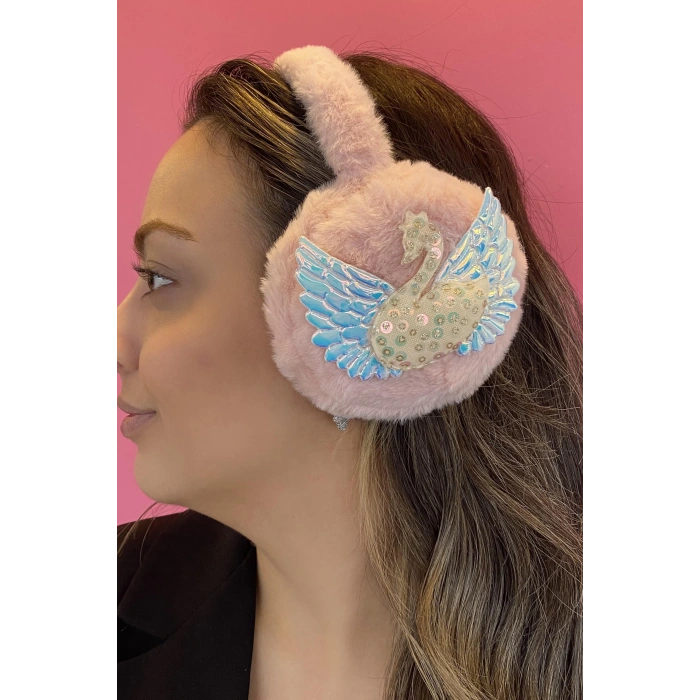 Pembe Renk Kuğu Detaylı Peluş Kulaklık