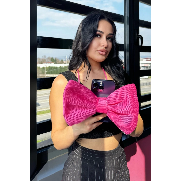 Pembe Renk Kurdele Detaylı İpli Telefon Askısı