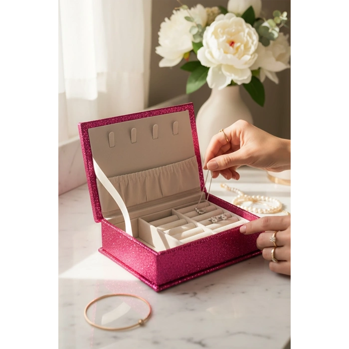 Pembe Renk Sim Detaylı Takı Kutusu