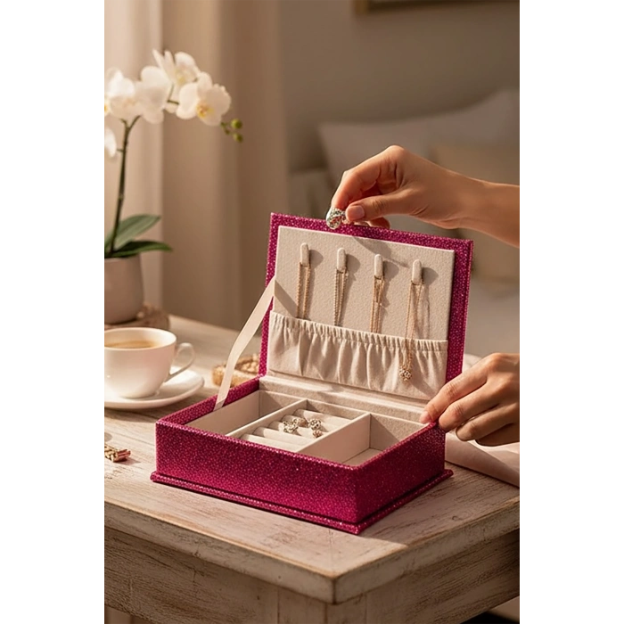 Pembe Renk Sim Detaylı Takı Kutusu