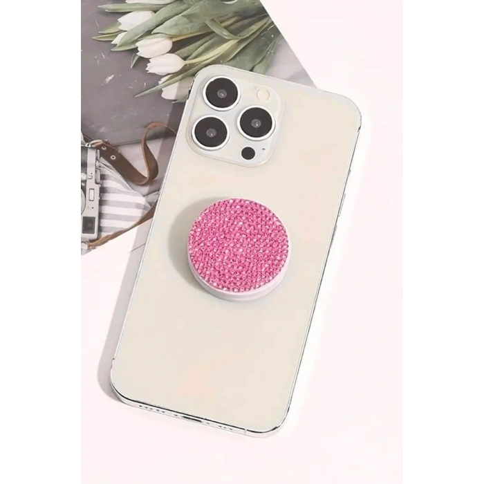 Pembe Renk Taş Detaylı 3D Telefon Tutacağı
