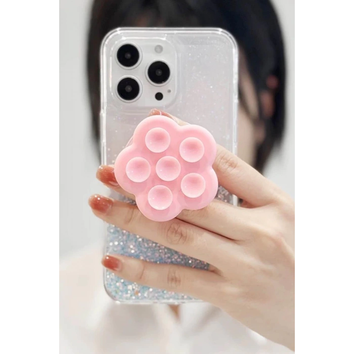 Pembe Renk Vantuzlu Beşgen Telefon Tutucu
