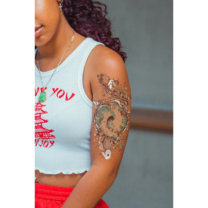 Saat ve Balık Geçici Dövme Tattoo