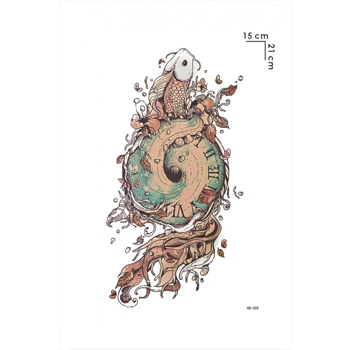 Saat ve Balık Geçici Dövme Tattoo