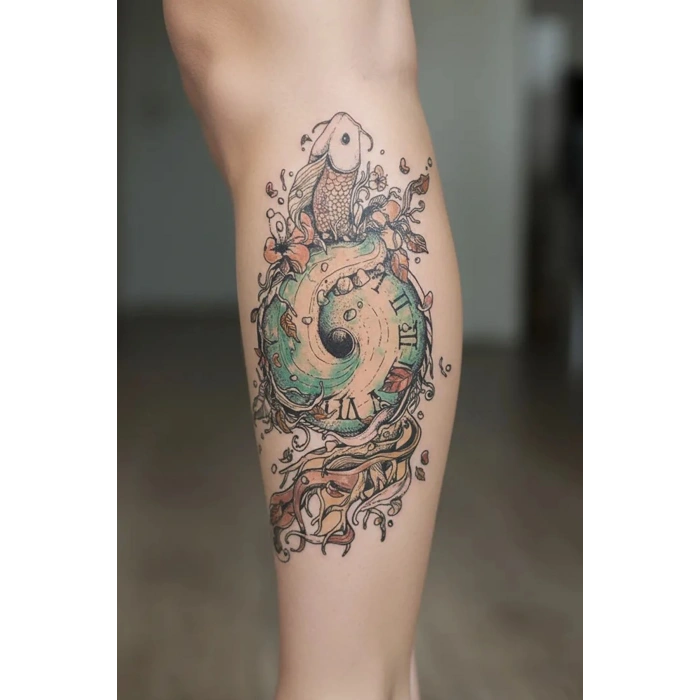 Saat ve Balık Geçici Dövme Tattoo
