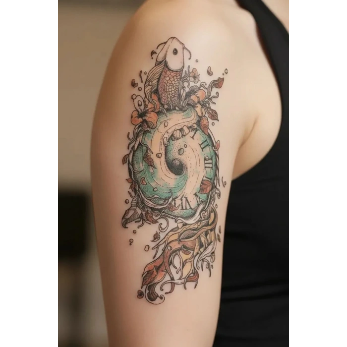 Saat ve Balık Geçici Dövme Tattoo