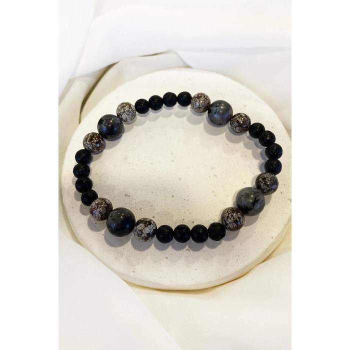 Siyah Renk Boncuk Detaylı Erkek Bileklik