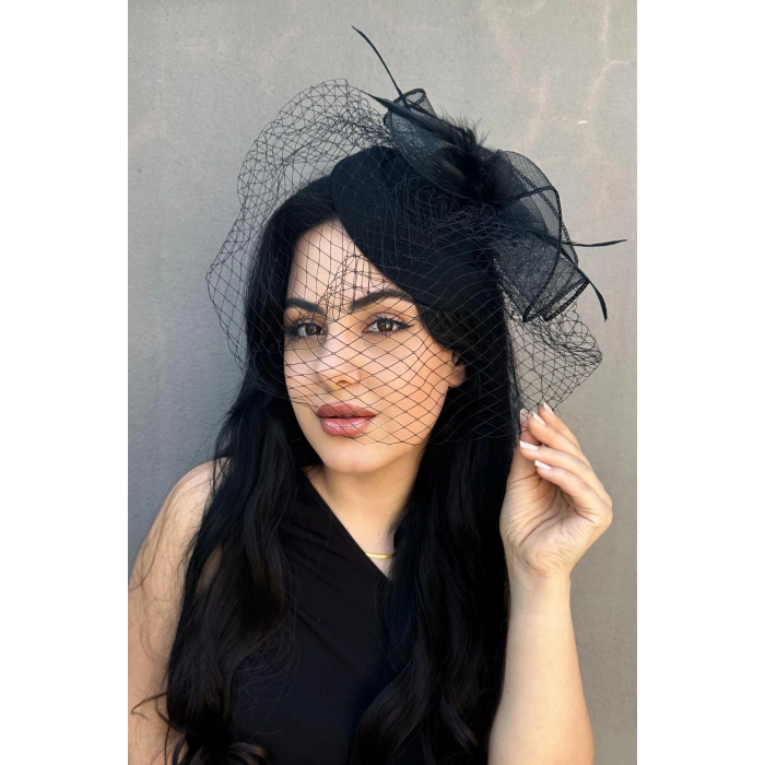 Siyah Renk Nikah Şapkası / Vualet Şapka