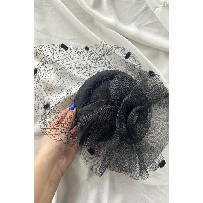 Siyah Renk Nikah Şapkası/Vualet Şapka