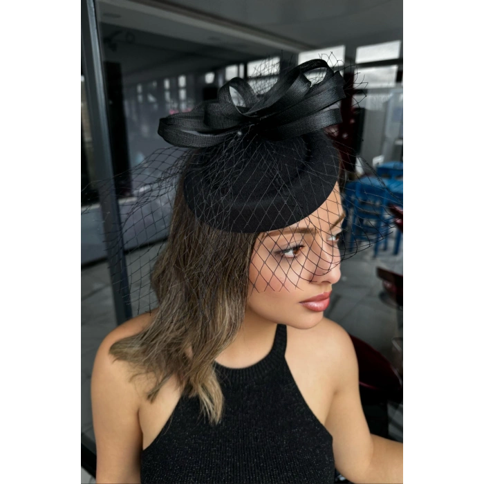 Siyah Renk Nikah Şapkası/Vualet Şapka