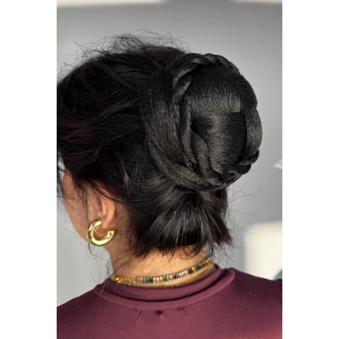 Siyah Renk Örgülü Topuz Tokası