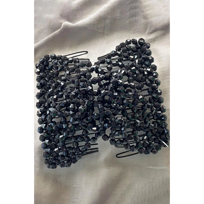 Siyah Renk Taş Detaylı Tel Tarak Toka