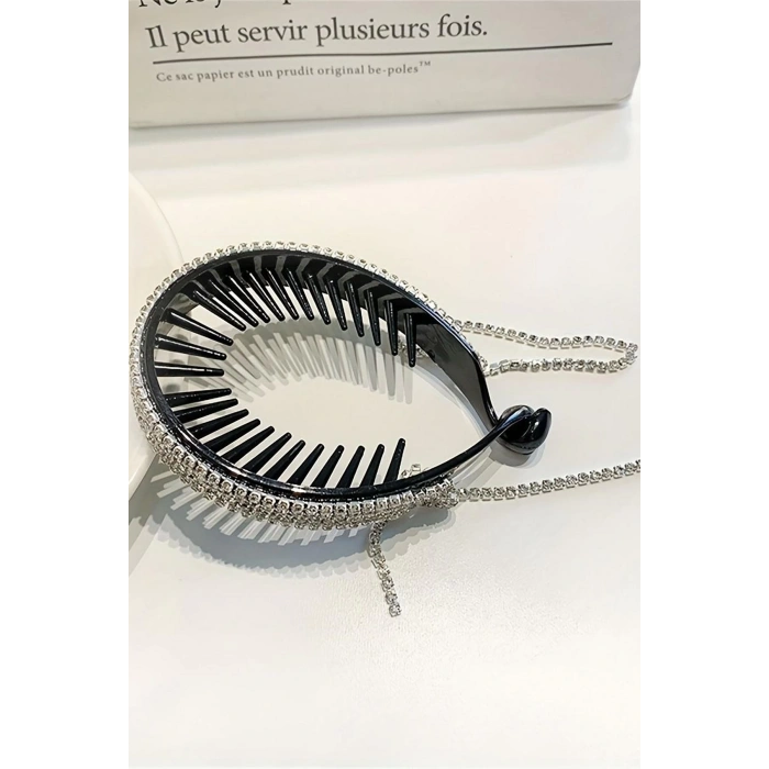 Siyah Renk Taş Detaylı Topuz Tokası