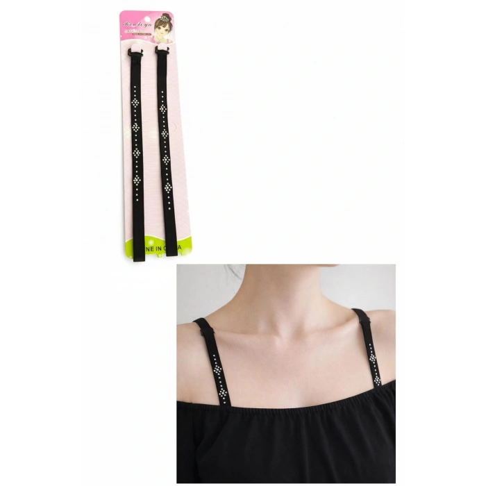 Siyah Renk Taşlı Sütyen Askısı