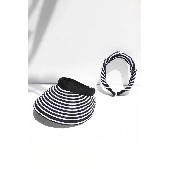 Siyah Ve Beyaz Renk Katlanabilir Güneşlik  Şapka/Taç