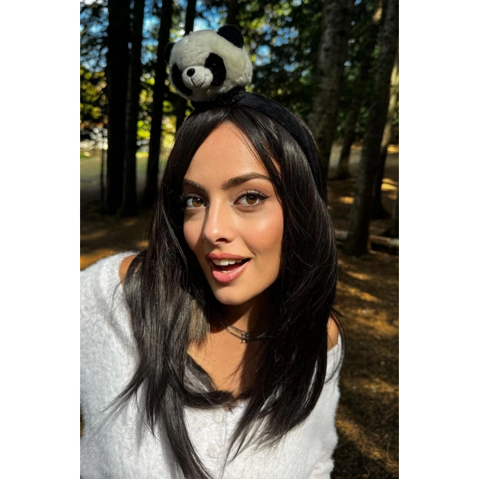 Siyah Ve Beyaz Renk Panda Figürlü Peluş Taç