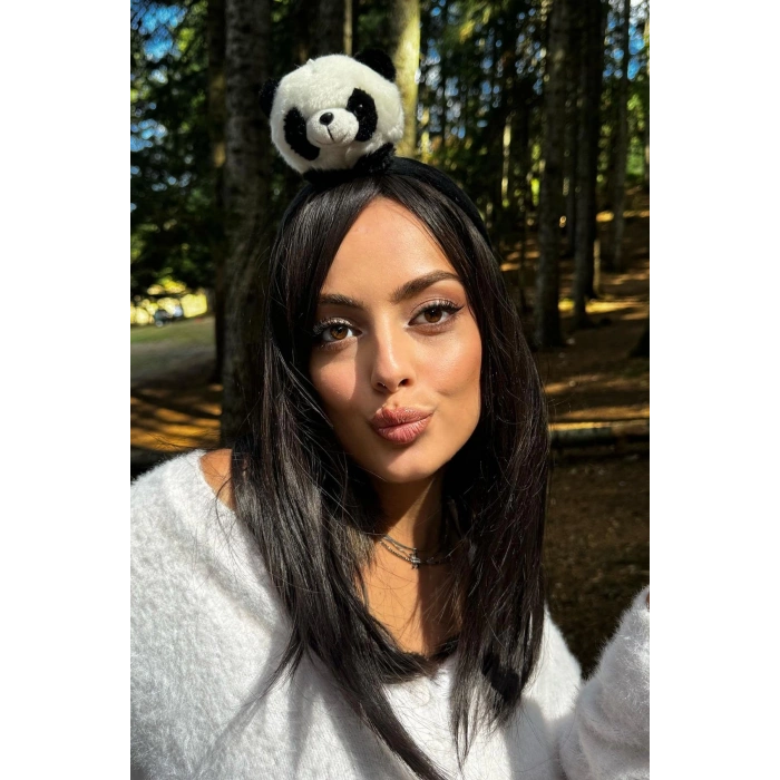 Siyah Ve Beyaz Renk Panda Figürlü Peluş Taç