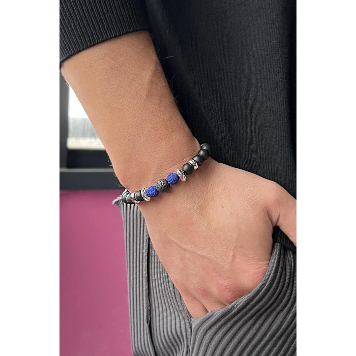 Siyah Ve Mavi Boncuk Detaylı Erkek Bileklik