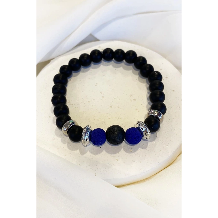 Siyah Ve Mavi Boncuk Detaylı Erkek Bileklik