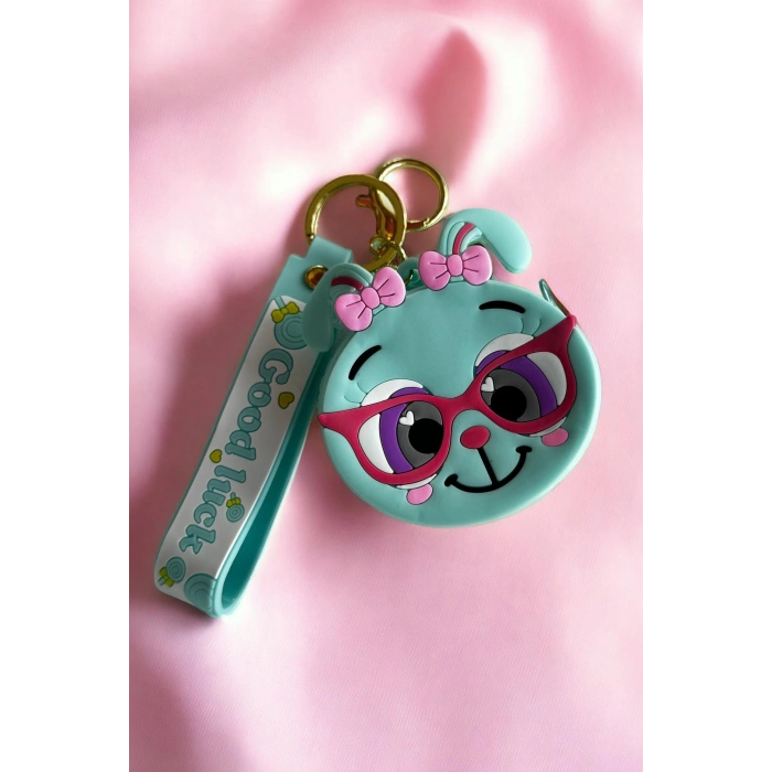 Turkuaz Renk Kedi Figürlü Cüzdan/Anahtarlık