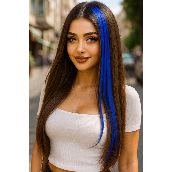 Yan Çıt Çıt Postiş / Lacivert Renk / 50 Cm