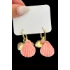 Altın Ve Pembe Renk Deniz Kabuğu Figürlü Küpe (Çift)