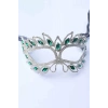 Gümüş Renk Yeşil Taş Detaylı Tasarım Parti Maskesi