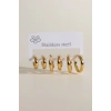 Altın Renk 6lı Halka Detaylı Çelik Küpe Set