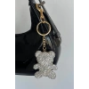 Altın Renk Ayıcık Figürlü Gümüş Renk Taş Detaylı Çanta Charm/ Anahtarlık
