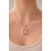Altın Renk B Harf Taş Detaylı Çelik Kolye