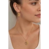Altın Renk B Harfli Çelik Kolye/Küpe Set