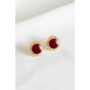 Altın Renk Bordo Mineli Küpe (Çift)