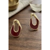 Altın Renk Bordo Taş Detaylı Küpe (Çift)