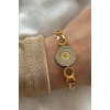 Altın Renk Çeyrek Detaylı Taşlı Çelik Kelepçe Bileklik
