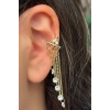 Altın Renk Çiçek Figürlü Sallantılı Ear Cuff (Tek)