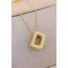 Altın Renk D Harf Taş Detaylı Çelik Kolye