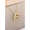 Altın Renk F Harf Taş Detaylı Çelik Kolye
