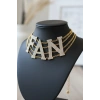 Altın Renk FAN Yazılı Taş Detaylı Choker Kolye