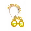 Altın Renk Happy Birthday Yazılı Taç Ve Gözlük