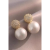 Altın Renk İnci Ve Taş Detaylı Küpe (Çift)