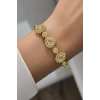 Altın Renk Kalp Figürlü 14K Altın Kaplama Taş Detaylı Bileklik