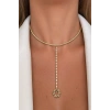 Altın Renk Kalp Figürlü Taş Detaylı Choker Kolye