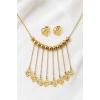 Altın Renk Kalp Figürlü Top Detaylı Çelik Kolye/Küpe Set