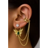 Altın Renk Kelebek Figürlü Taş Detaylı Ear Cuff Küpe Set
