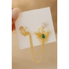 Altın Renk Kelebek Figürlü Taş Detaylı Ear Cuff Küpe Set