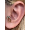 Altın Renk Kilit Figürlü Taş Detaylı Cerrahi Çelik Halka Tragus/Kıkırdak Küpe/Piercing (Tek)