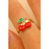 Altın Renk Kiraz Figürlü Ayarlanabilir Çelik Yüzük